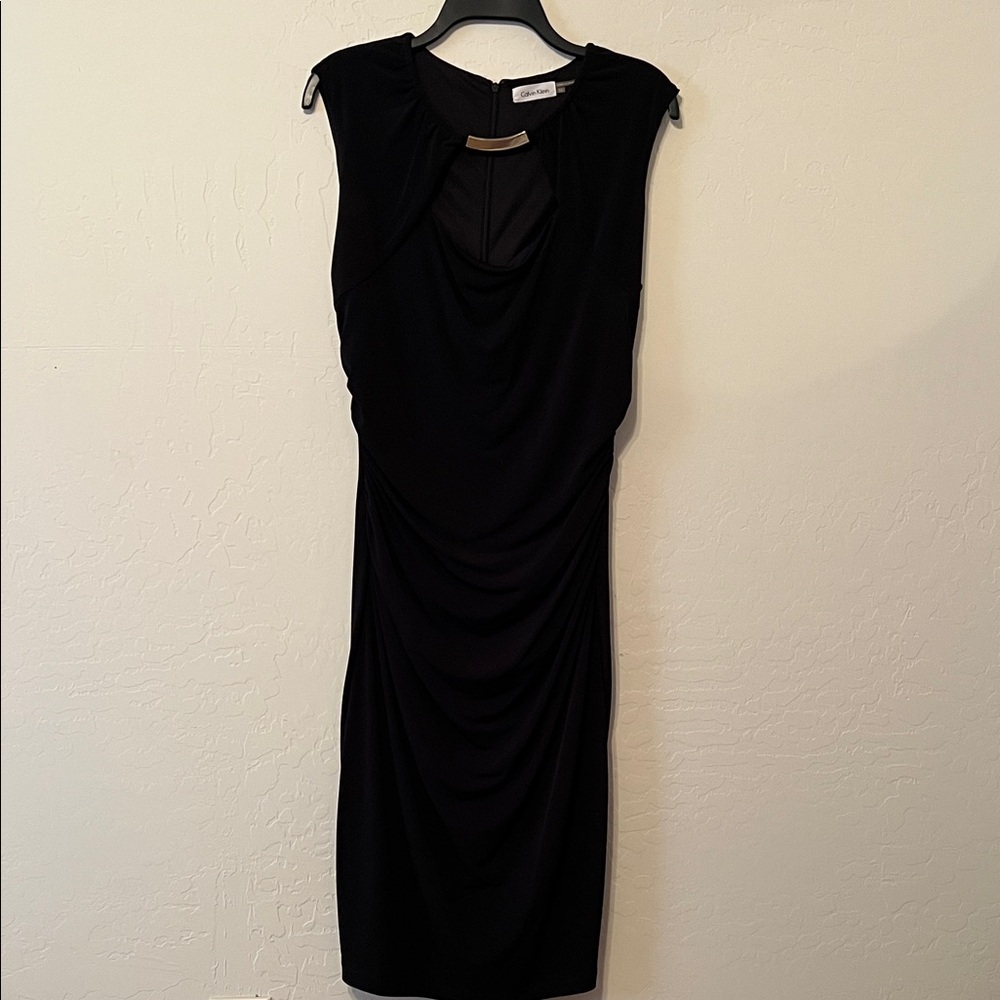 Calvin Klein Black Draped Midi Dress